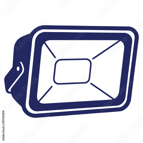 Isolated Illustration of an Outdoor LED Floodlight Fixture in Blue Tones with a White Backdrop