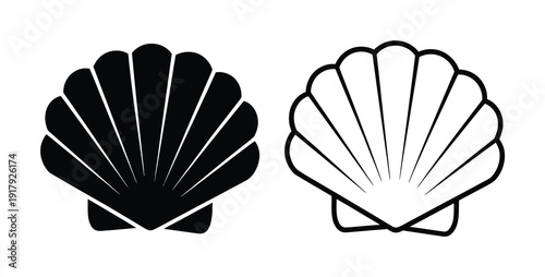 Black and White Scallop Shell Silhouette and Outline