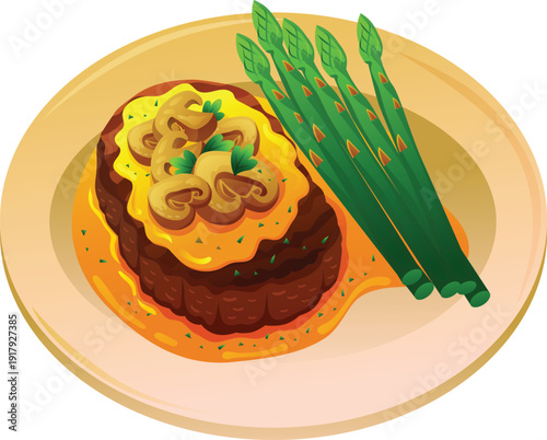 beef steak with mushroom cream and asparagus