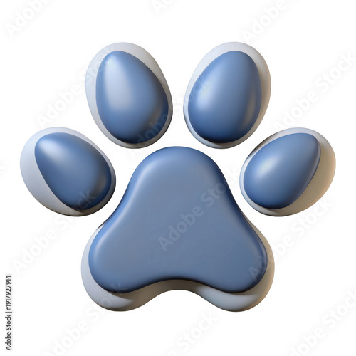 3d rendered blue and white paw print isolated on transparent background