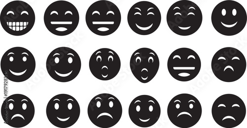 Collection of various emoticon faces on white background