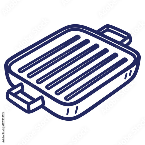Simple hand drawn kitchen grill for cooking food indoor with dark blue lines and white background for websites and mobile apps