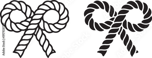 Black and white illustration of two decorative nautical rope knots
