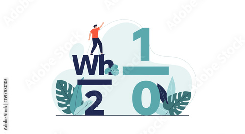 Man Standing on Fraction Adjusting Numerator.