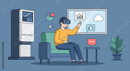 Man Wearing Virtual Reality Headset Sitting.