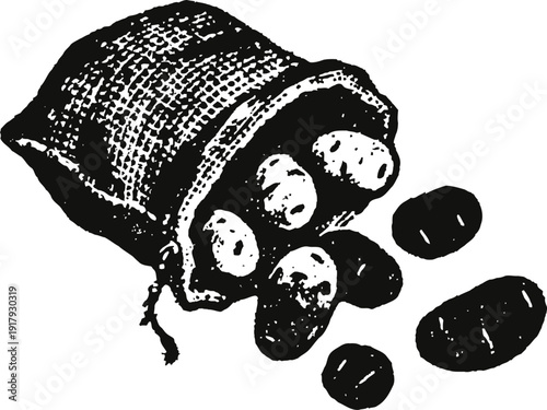 old fashioned sack spilling coffee beans vintage rustic bag with roasted coffee beans scattered around