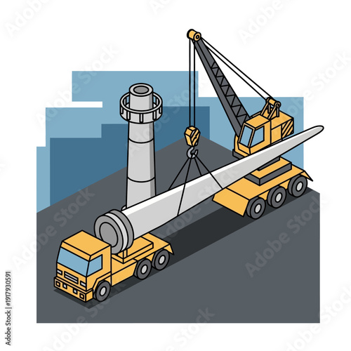 Heavy machinery transporting large industrial equipment.