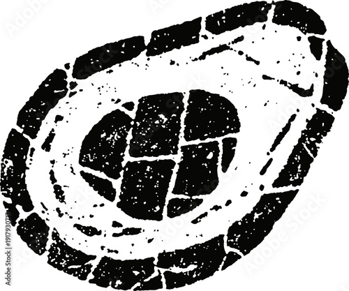 Black and white cracked abstract shape resembling a mosaic or stone pattern design