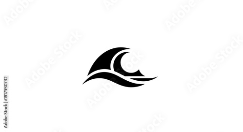 Abstract Black Wave Icon on White Background - Minimalist Ocean Water Symbol