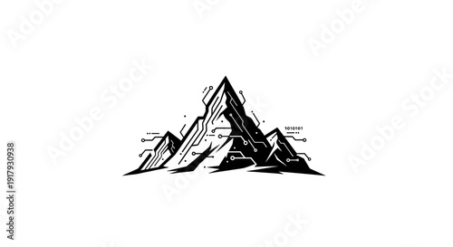 Abstract Digital Mountain Landscape with Circuit Board Pattern - Tech Innovation Concept