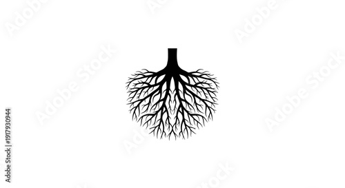 Abstract Tree Roots Silhouette Isolated on White Background - Nature's Foundation Concept