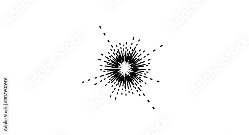 Abstract black starburst explosion on white background. Radial burst graphic design element.