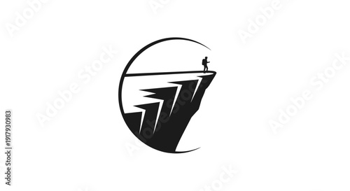 Adventurous Hiker Silhouette on Cliff Edge Logo Design - Outdoor Exploration Concept