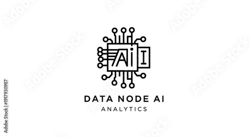 AI Data Node Analytics Logo: Modern Circuit Board Chip Technology Design
