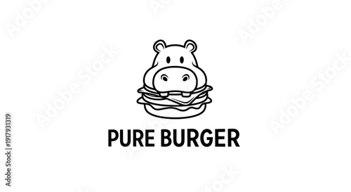 Cute Cartoon Hippo Burger Logo Design