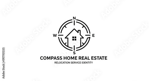 Compass Home Real Estate Logo, Navigation House Symbol, Property Relocation Service Identity