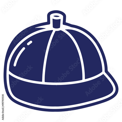 Stylized jockey cap illustration in navy blue with a white outline providing a modern and playful design aesthetic for various purposes