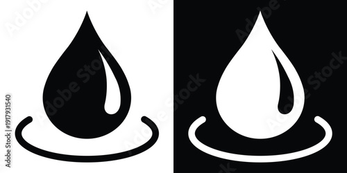 Water drop falling into a ripple. Linear icon representing impact, purity, and hydration. Perfect for spa, wellness, and environmental conservation concepts. Vector illustration.