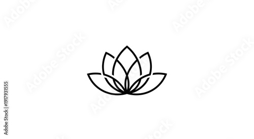 Elegant minimalist lotus flower line art icon, a symbol of purity and peace on white background