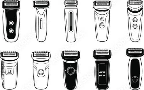 Electric shaver and trimmer icon set isolated on white background grooming vector illustration