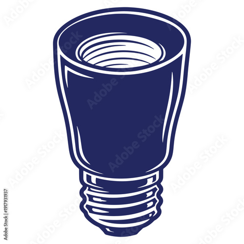 Stylized light bulb socket illustration showing internal threading and external shape with a clean blue and white color scheme