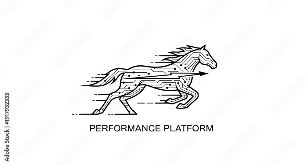 Fototapeta premium Running Horse with Circuit Board Design Symbolizing Digital Performance and Speed