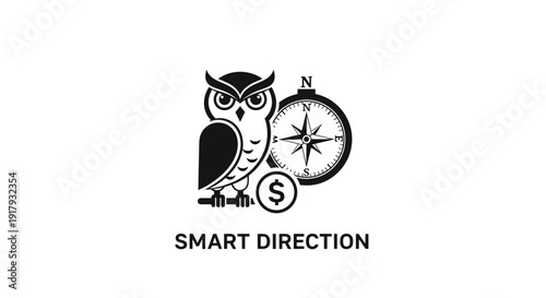 Smart Financial Direction and Business Strategy with Owl, Compass, and Dollar Sign Icon