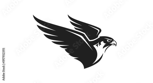 Stylized Black and White Falcon Hawk Bird in Flight Logo Design