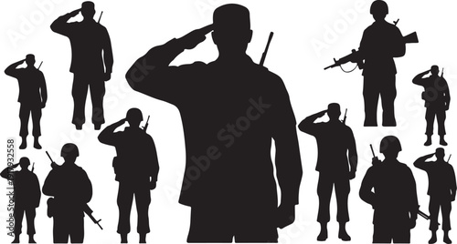 Soldiers in Salute Formation on White Background Silhouette