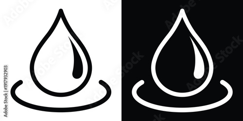 Water drop falling into a ripple. Linear icon representing impact, purity, and hydration. Perfect for spa, wellness, and environmental conservation concepts. Vector illustration.