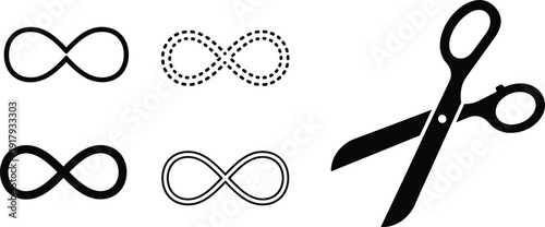 Infinity symbol set with scissors icon isolated on white background design vector illustration