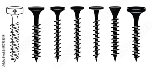 A Collection of Various Screws in Black and White