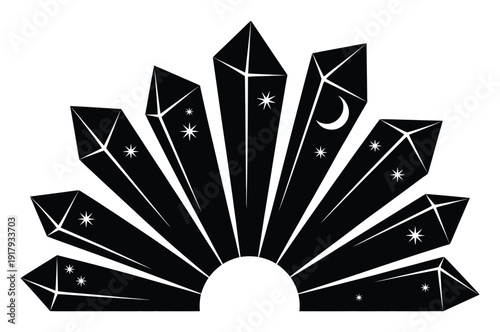 Black and White Crystal Fan with Celestial