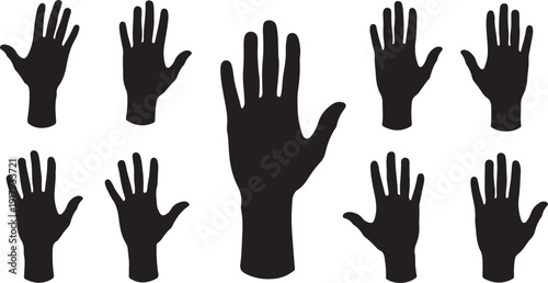 Black hand silhouettes on white background