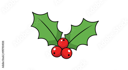 Holly Berries Vector Illustration, Christmas Holiday Design, Festive Season Graphic