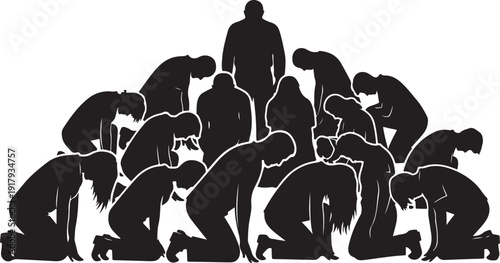 Leader standing above a group of people silhouettes