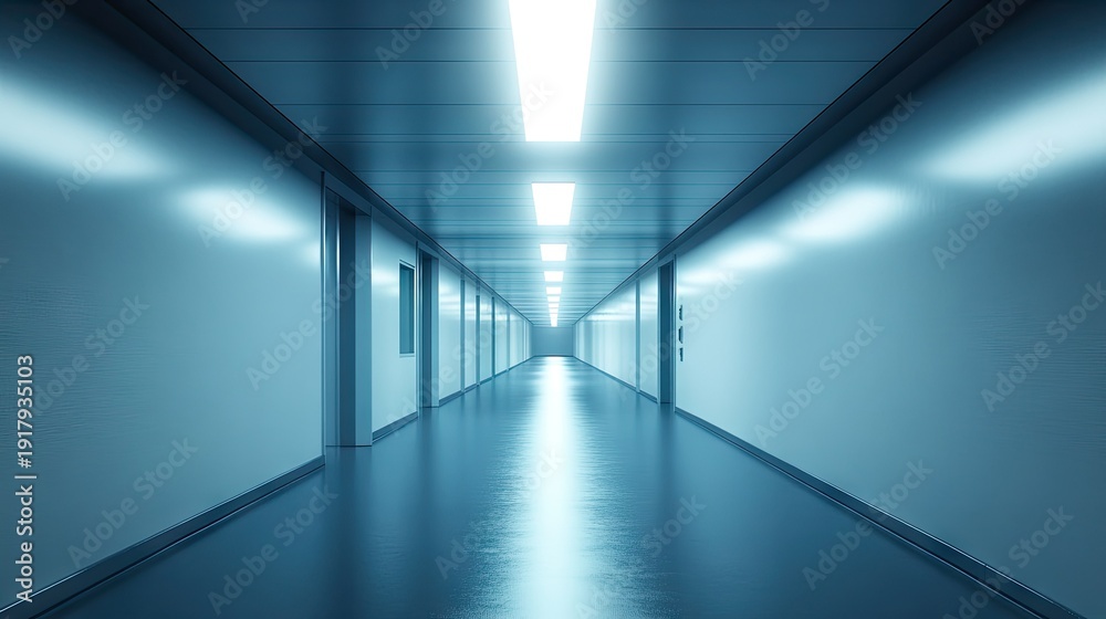 Obraz premium Clean and Minimalist Corridor with Bright Lighting and Smooth Surfaces, Ideal for Modern Architecture and Interior Design Concepts