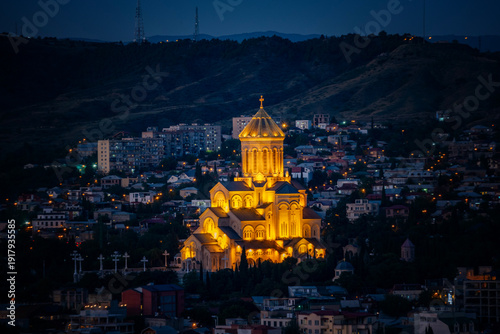 Photos Night View of Holy Trinity Cathedral of Tbilisi, Georgia