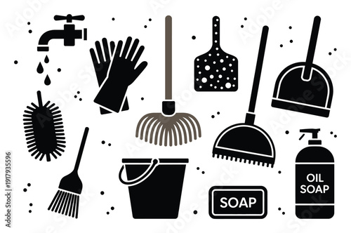 Collection of Cleaning Tools and Supplies