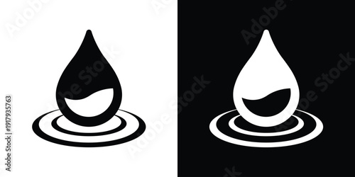 Water drop falling into a ripple. Linear icon representing impact, purity, and hydration. Perfect for spa, wellness, and environmental conservation concepts. Vector illustration.