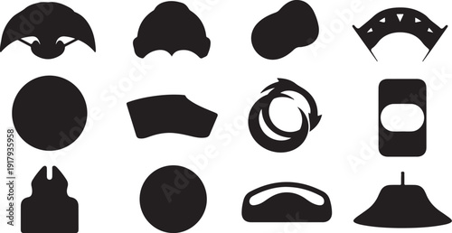 Collection of various black silhouettes on white background