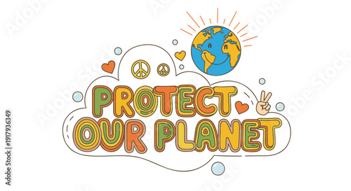 Environmental protection vector graphic, Protect Our Planet illustration, eco-friendly symbol. Created in colorful style with green and blue palette.