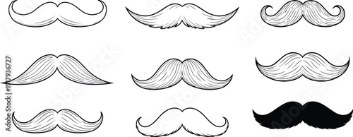 Vintage mustache collection with different styles isolated on white background hipster barber vector illustration