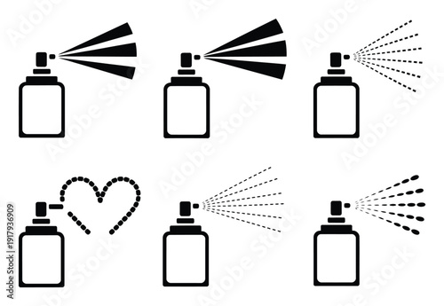 Collection of Spray Can with Different Spray Patterns and a Heart Symbol
