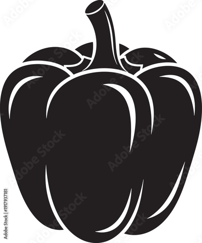 Large black bell pepper icon with white outline on transparent background
