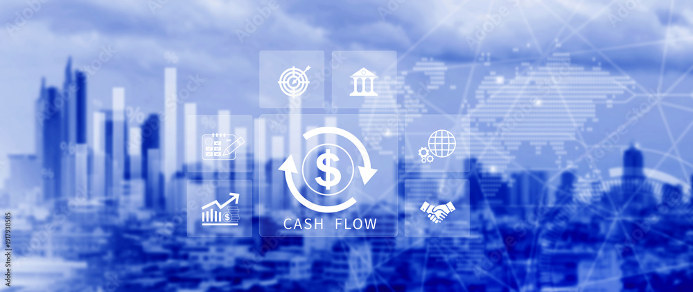 Fototapeta premium Cash Flow and Financial Analysis icons Concept. financial management, budgeting, business growth, money and income, profit or banking, business investment strategy. not ai