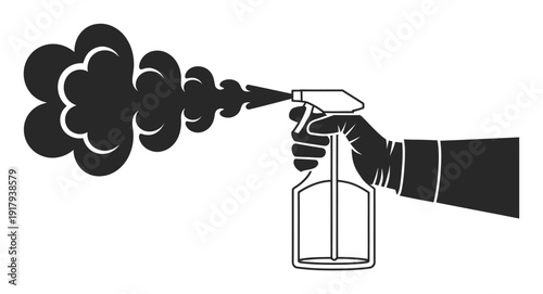 Hand in Glove Spraying Dark Cloud of Mist or Smoke