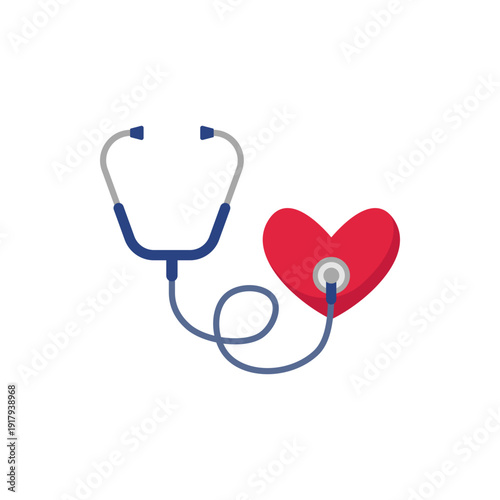 Medical stethoscope with red heart for cardiology and cardiovascular health