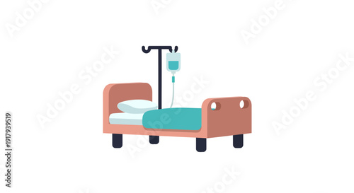 Hospital bed illustration, vector style graphic, healthcare concept, medical treatment.