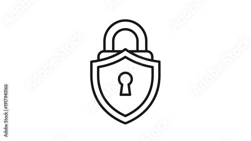A simplified icon of a lock and shield, black outline on white